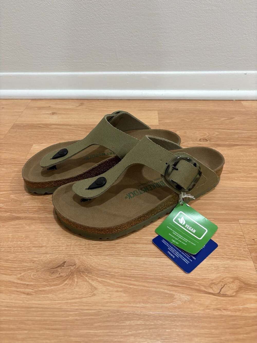 Birkenstock Gizeh Vegan Big Buckle Canvas Sandals Faded Khaki Size 38